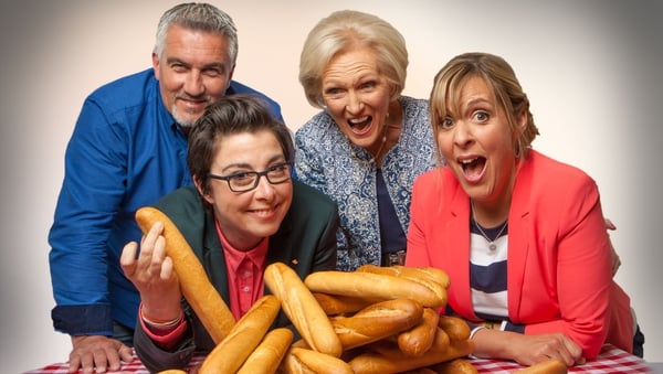 Sue Perkins (second left) and Mary Berry (third left) with Paul Hollywood and Mel Giedroyc in Bake Off days