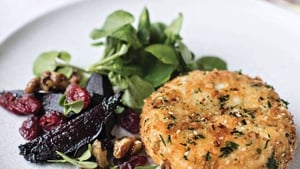 Crispy Goats' Cheese with Roasted Beetroot, Cranberries, Watercress & Caramelised
walnuts