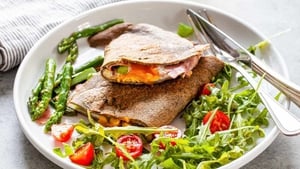 Ham, Cheese and Egg Crêpes with Griddled Asparagus