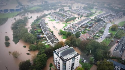 Drone footage of floods in Midleton, Co Cork during Storm Babet in October 2023. Photo: RTÉ Prime Time