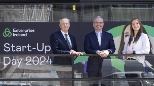 Leo Clancy, Enterprise Ireland CEO, Minister of State for Trade Promotion, Digital and Company Regulation, Dara Calleary and Emma Meehan, founder of Precision Sports Technology