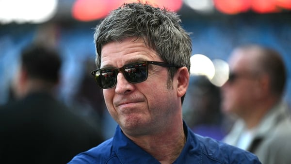 Noel Gallagher celebrating at the Etihad Stadium on Sunday