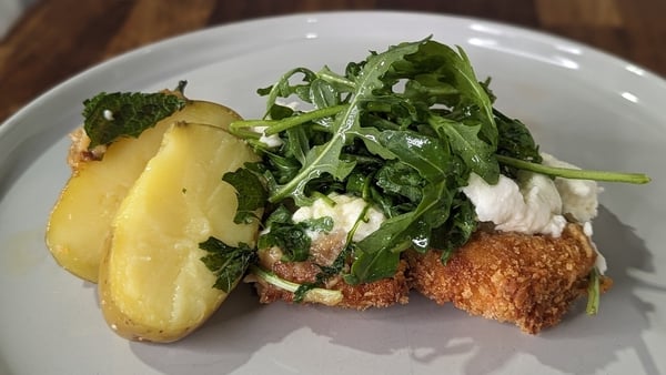 Kevin Aherne's Chicken Schnitzel with garlic & lemon, rocket salad & fresh mozzarella: Today