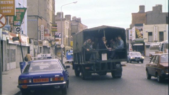 The army provides a public transport service during a strike at Phibsboro bus garage in 1984 The army provides a public transport service during a strike at Phibsboro bus garage in 1984
