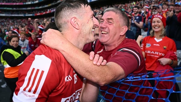 Patrick Horgan (L) celebrates after Cork's win over Limerick