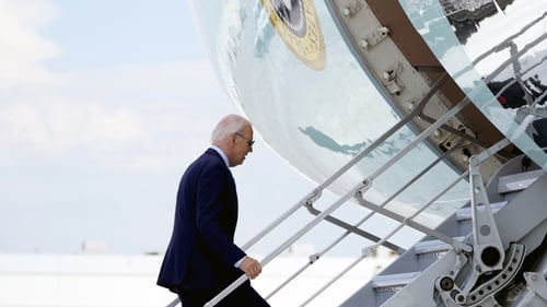 Joe Biden pictured leaving Las Vegas on Air Force One to return to Delaware